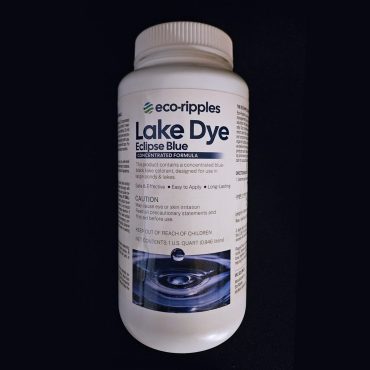 Eco Ripples eclipse blue lake water dye tints the water a pleasing blue color, beautifying cloudy water. For use in lakes, ponds and decorative water features with little or no outflow.  Quart bottle, follow label directions for volume coverage.