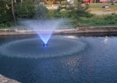 Pond Fountains with Blue Water Dye
