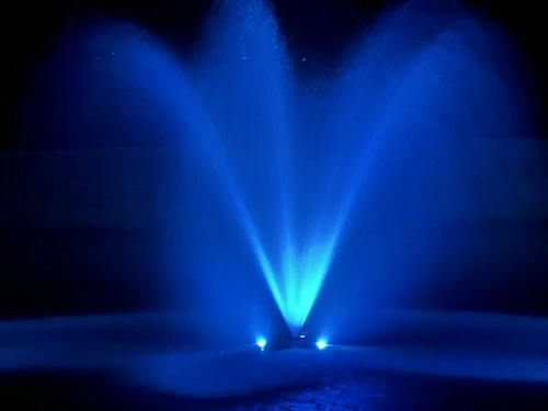 Pond Fountain with Blue Lights