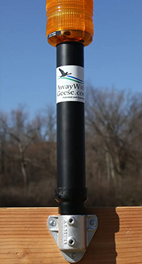 The Dock Unit is recommended for docks where geese congregate to be safe from predators, and to control geese on the land and water immediately surrounding the dock. It is useful for those who have restrictions on having things stay in their waterfront. It features an amber 360-degree solar-powered LED light that flashes every two seconds, from dusk to dawn, year-around.