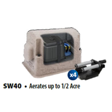 SW40 aerates up to 1/4 acre, this is designed for shallow ponds